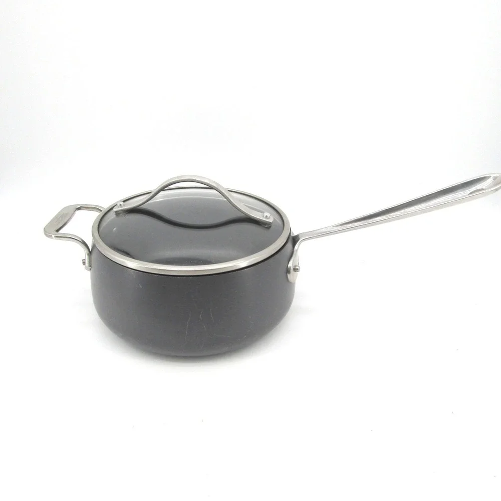 All-Clad Hard Anodized Nonstick 3.5 Qt Saucepan with Lid Induction Gray 3.3L